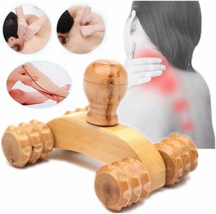 أداة تدليك من الخشب الطبيعي مزودة بحلقات دوارة للاسترخاء وتسكين الألم