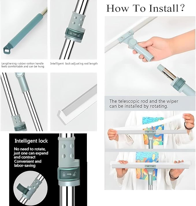 ممسحة أرضيات سيليكون للمطبخ والحمام والزجاج بيد طويلة – نظافة فائقة بسهولة!