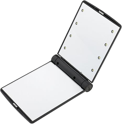 مرآة مكياج صغيرة قابلة للطي مع اضاءة ليد 8 مصابيح - مرآة سفر جيبية