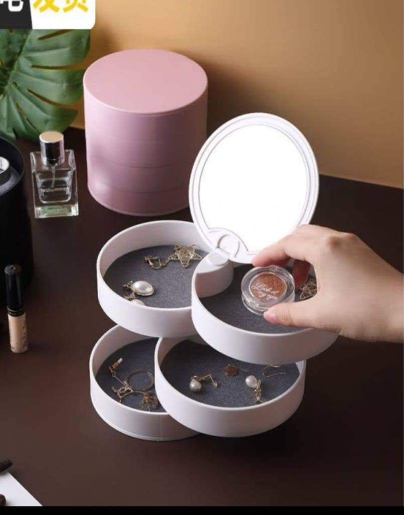 منظم مجوهرات دوار مع مرآة – أناقة وتنظيم في قطعة واحدة!