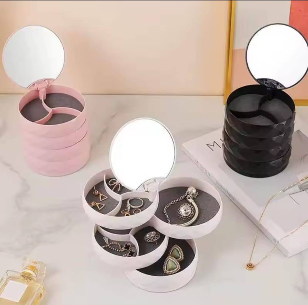 منظم مجوهرات دوار مع مرآة – أناقة وتنظيم في قطعة واحدة!