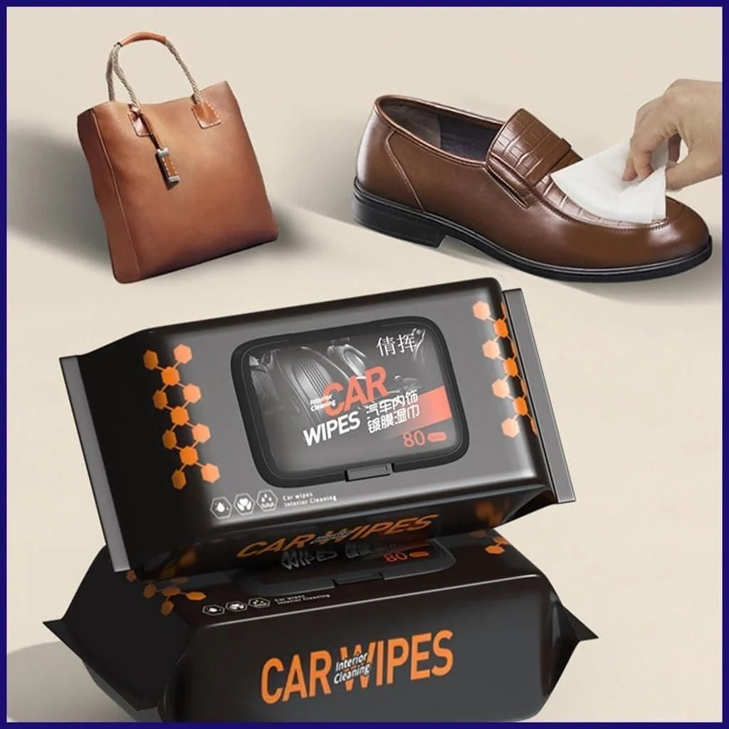 مناديل مبللة لتنظيف السيارة و الأحذية والقطع الاثاث الجلدي مناديل سريعة وسهلة لتنظيف وتلميع من الأتربة والطين والأوساخ باكيت 80 منديل