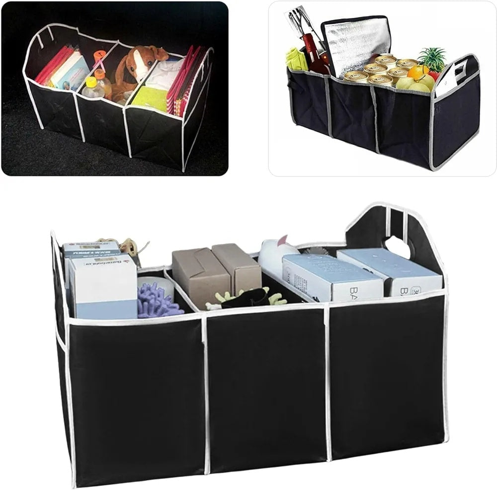 منظم صندوق السيارة قابل للطي – 3 مقصورات، قماش مقاوم للماء