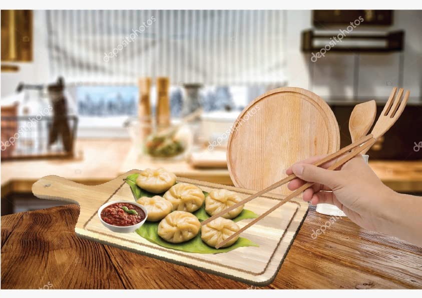 طبق تقديم الوجبات الخفيفة متعدد الأغراض من الخشب وفرامة خضار - بمقبض