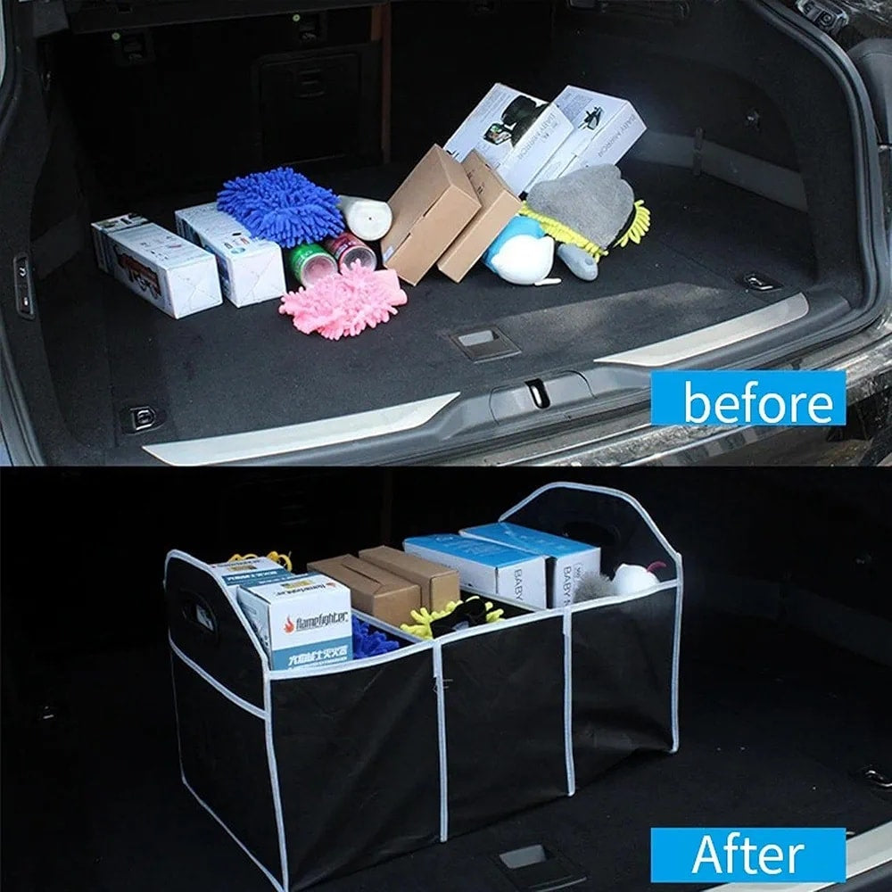 منظم صندوق السيارة قابل للطي – 3 مقصورات، قماش مقاوم للماء