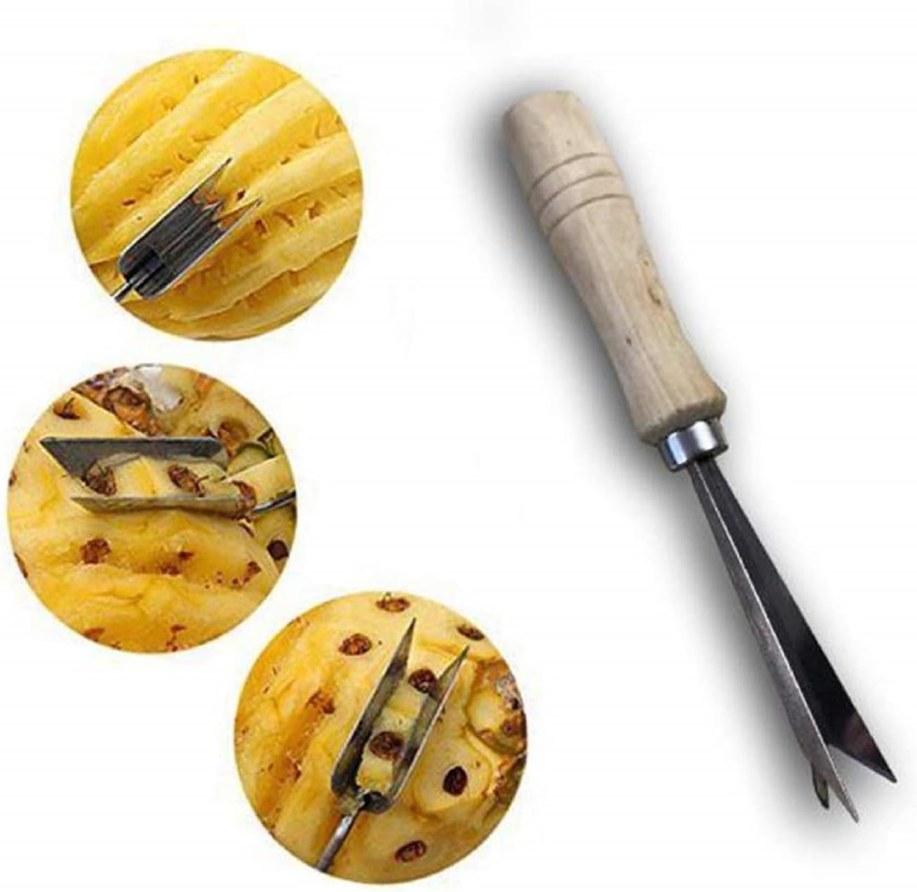 أداة تقشير الأناناس من الفولاذ المقاوم للصدأ على شكل حرف V مقبض بلاستيكي