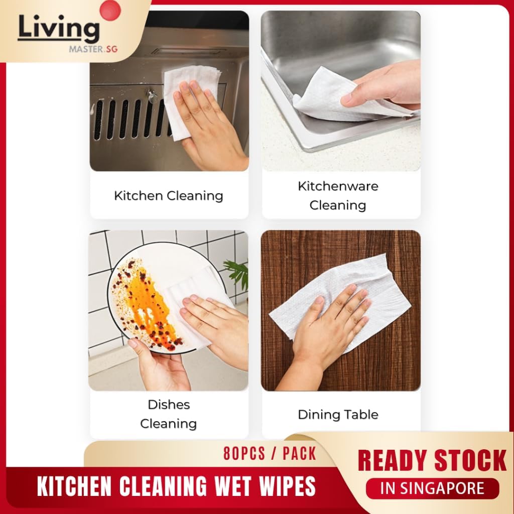 مناديل مبللة لإزالة بقع المطبخ، 80 قطعة ، مناديل تنظيف، مناديل تنظيف المطبخ، قابلة لإعادة الاستخدام، لإزالة الشحوم من الطاولات