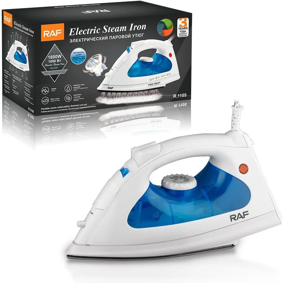 مكواة بخار RAF R.1105، 1800 واط، 220 فولت، 50 هرتز، لون أبيض