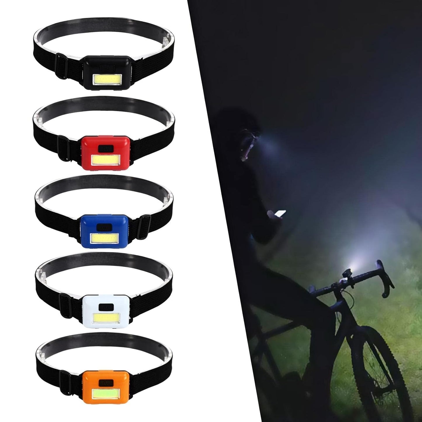 مصباح رأس LED، مصباح يدوي، شريط رأس مرن، مناسب للمشي لمسافات طويلة بطاريات