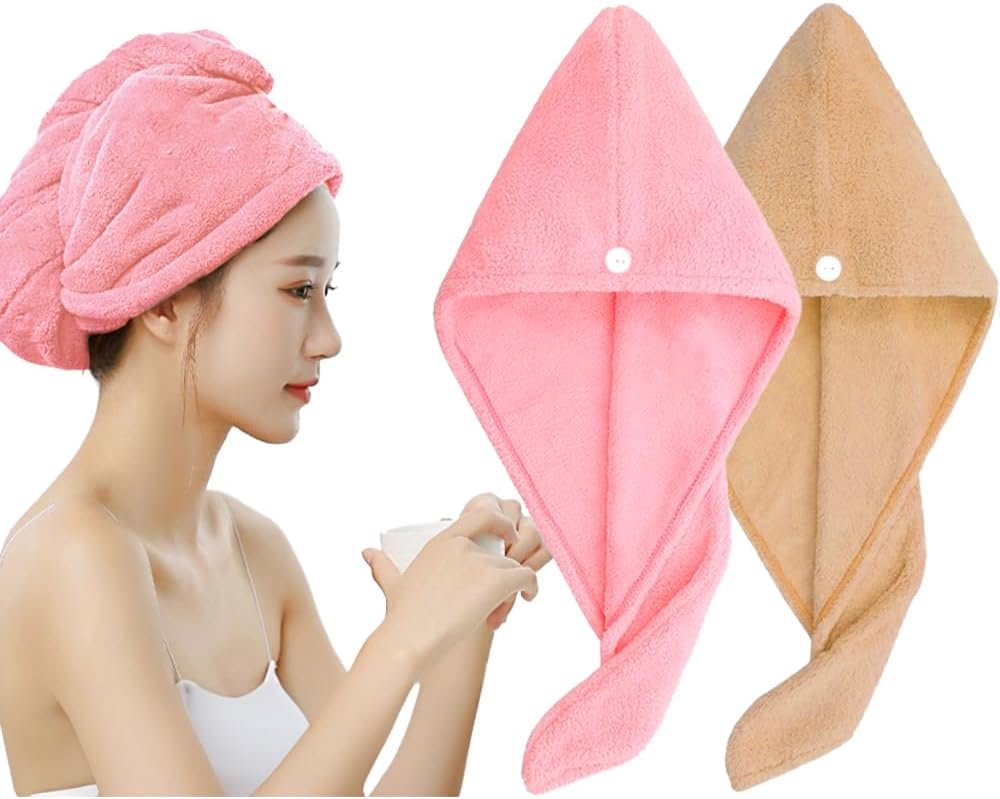 🧖♀️ منشفة تجفيف الشعر مايكروفايبر + ربطة شعر بعقدة لطيفة  نعومة فائقة، تجفيف ذكي، وأناقة صباحية لا تُقاوم