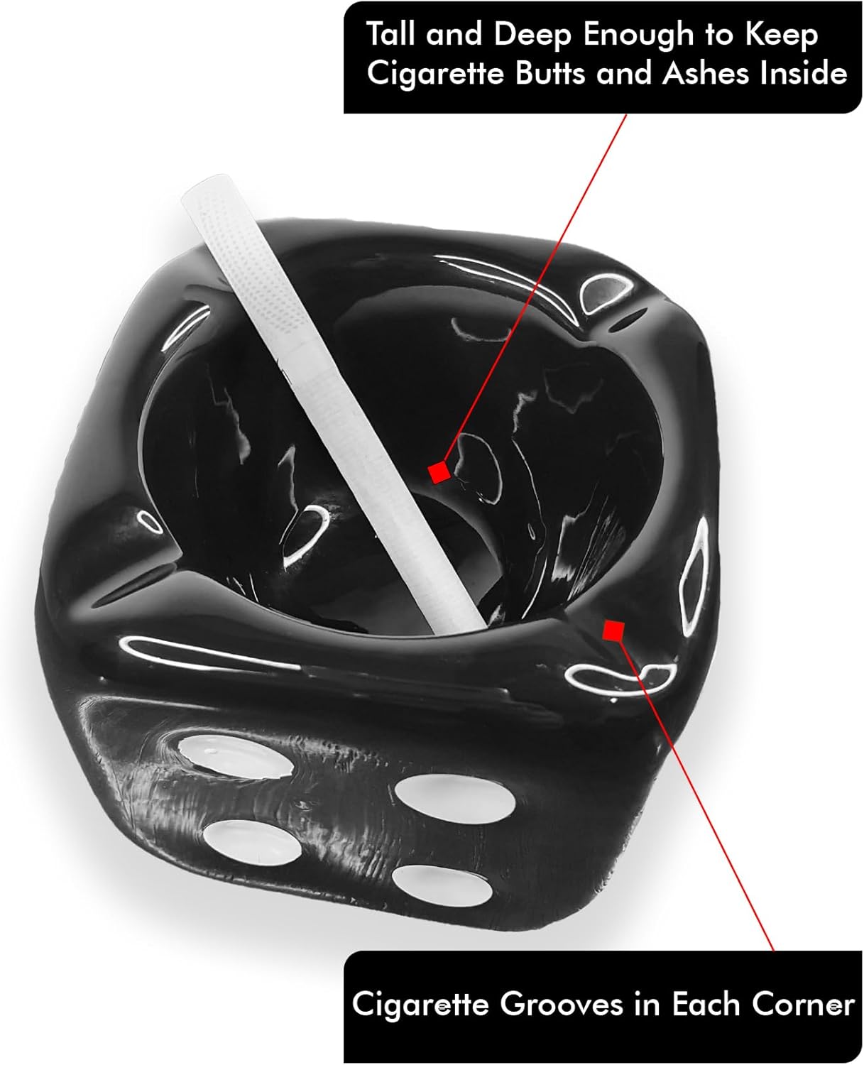 منفضة سجائر فاخرة من السيراميك بتصميم نرد للاستخدام الداخلي والخارجي والفناء وسطح المكتب