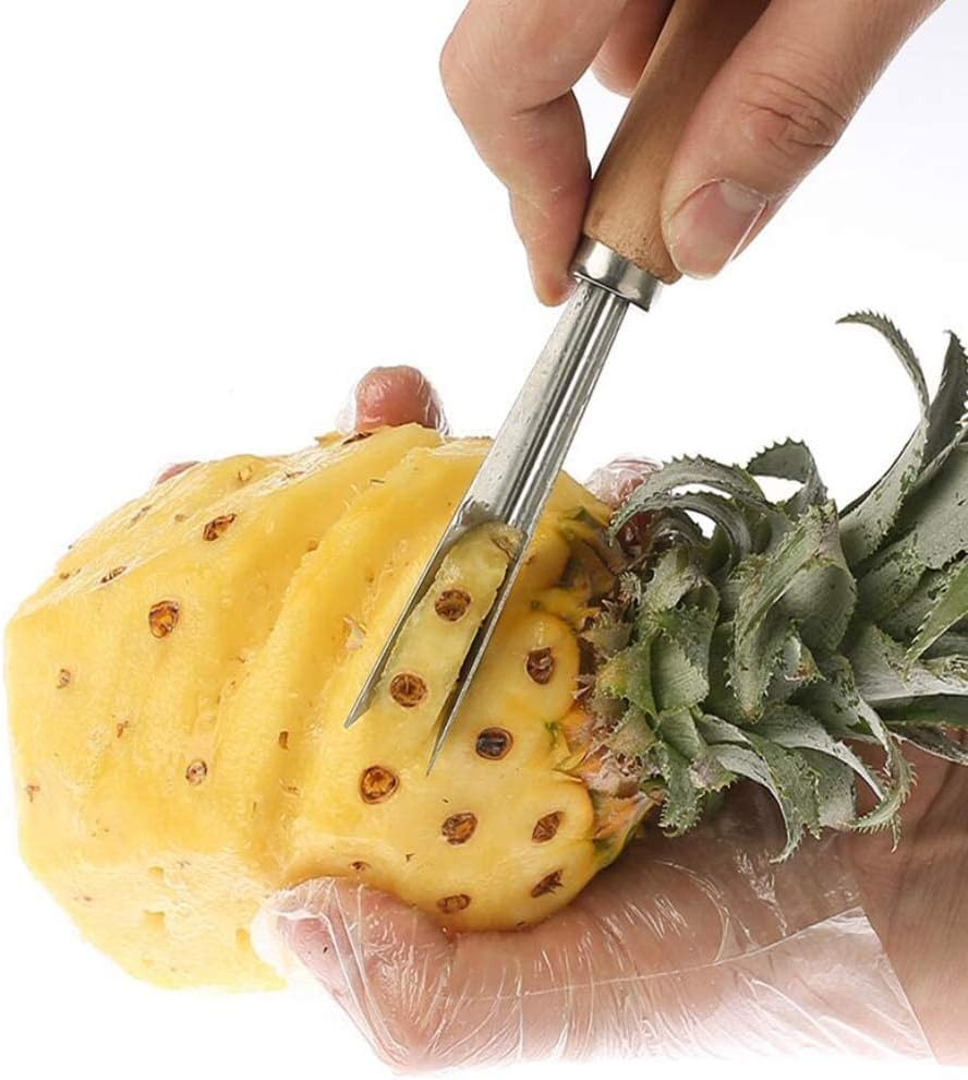 أداة تقشير الأناناس من الفولاذ المقاوم للصدأ على شكل حرف V مقبض بلاستيكي
