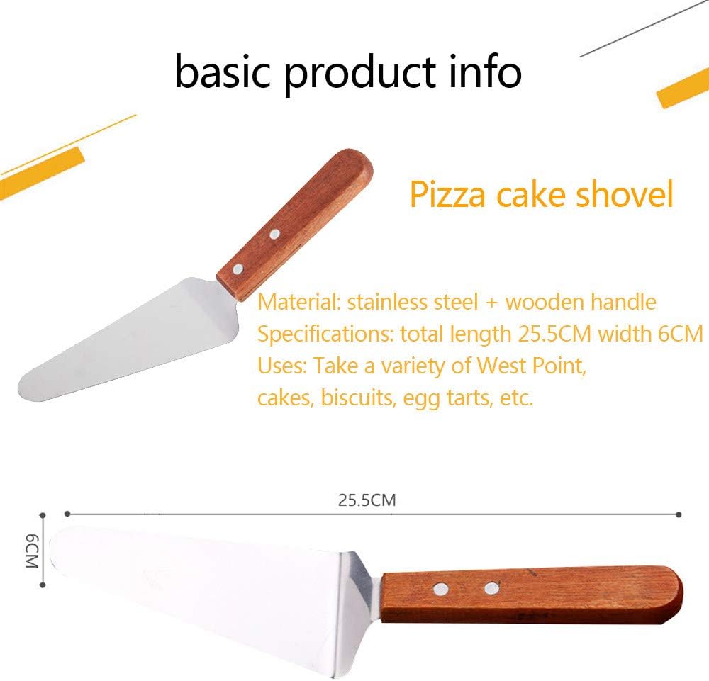مجرفة بيتزا مصنوعة من الستانلس ستيل بمقبض خشبي مجرفة مثلثة الشكل ومقبض مريح للبيتزا، مقاس 25.5 × 6 سم