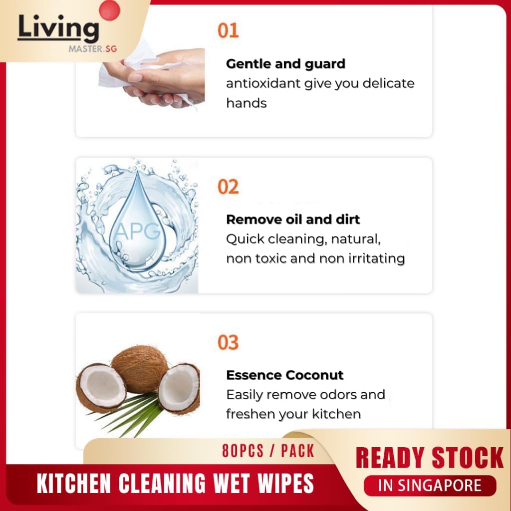 مناديل مبللة لإزالة بقع المطبخ، 80 قطعة ، مناديل تنظيف، مناديل تنظيف المطبخ، قابلة لإعادة الاستخدام، لإزالة الشحوم من الطاولات