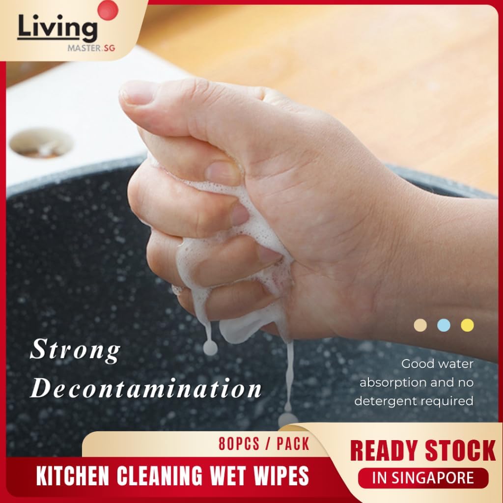 مناديل مبللة لإزالة بقع المطبخ، 80 قطعة ، مناديل تنظيف، مناديل تنظيف المطبخ، قابلة لإعادة الاستخدام، لإزالة الشحوم من الطاولات