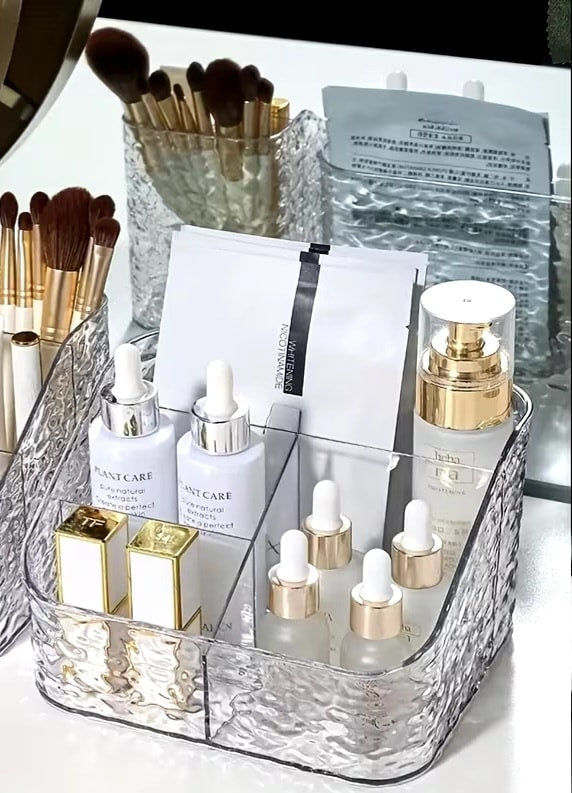 Clear Acrylic Makeup Organizer, 4 Compartments, 18x14x12cm