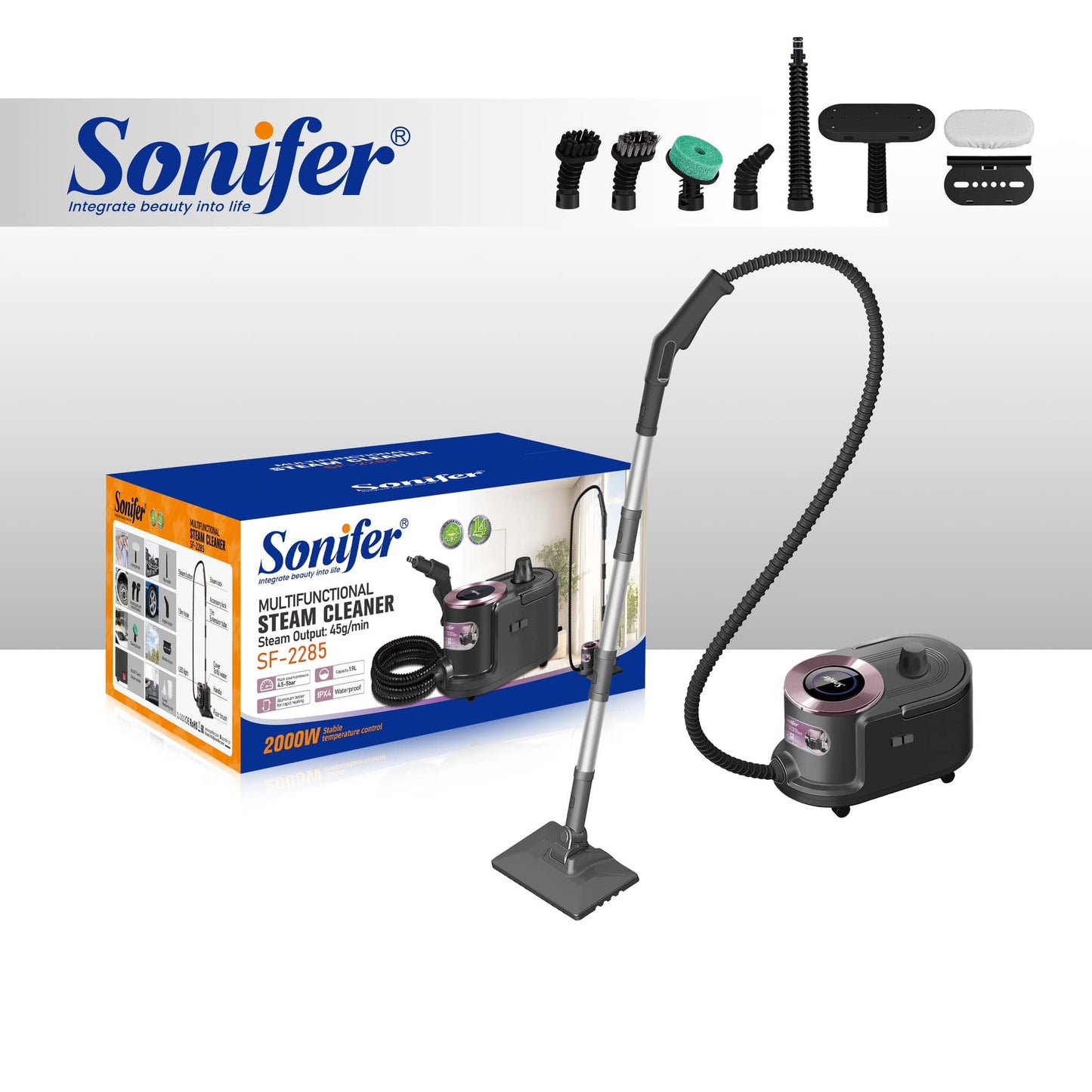 جهاز تنظيف وتعقيم في البخار Sonifer SF-2285 متعدد الوظائف 11 في 1 بقوة 2000 واط وخزان 1.9 لتر
