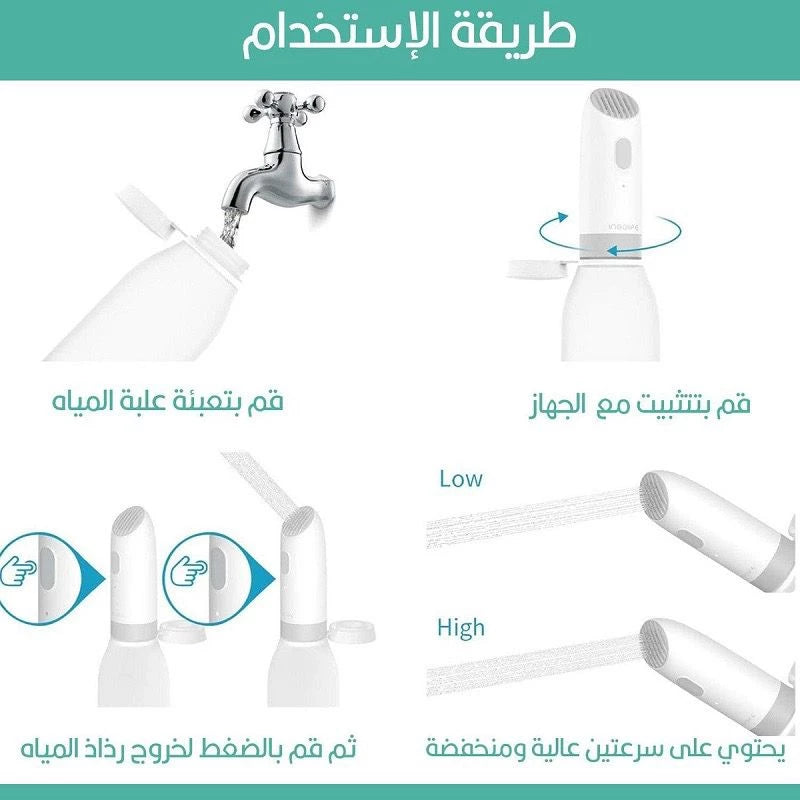 شطاف سفر فاخر - بخاخ بيديه كهربائي محمول مع زجاجة - بخاخ يدوي قابل لإعادة الشحن من النوع C USB للنظافة الشخصية، والتخييم، والوضوء، والسفر إلى أوروبا، والعناية بالأطفال - شطاف سفر