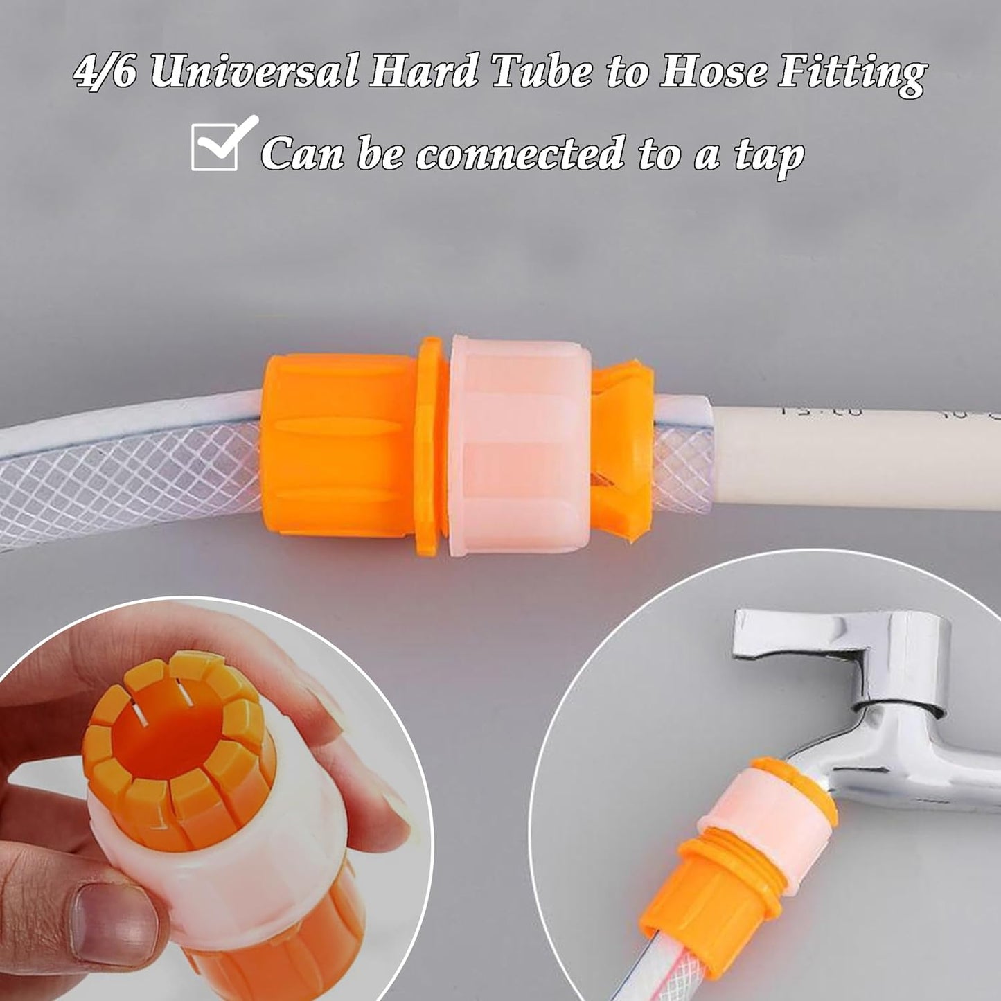 مجموعة مشابك خرطوم ، مكونة من 6 قطع، موصل صنبور عالمي، محول خرطوم، مع خرطوم حديقة ملولب، موصل صنبور، موصل سريع للبستنة، ري المنزل، غسيل السيارات (برتقالي)
