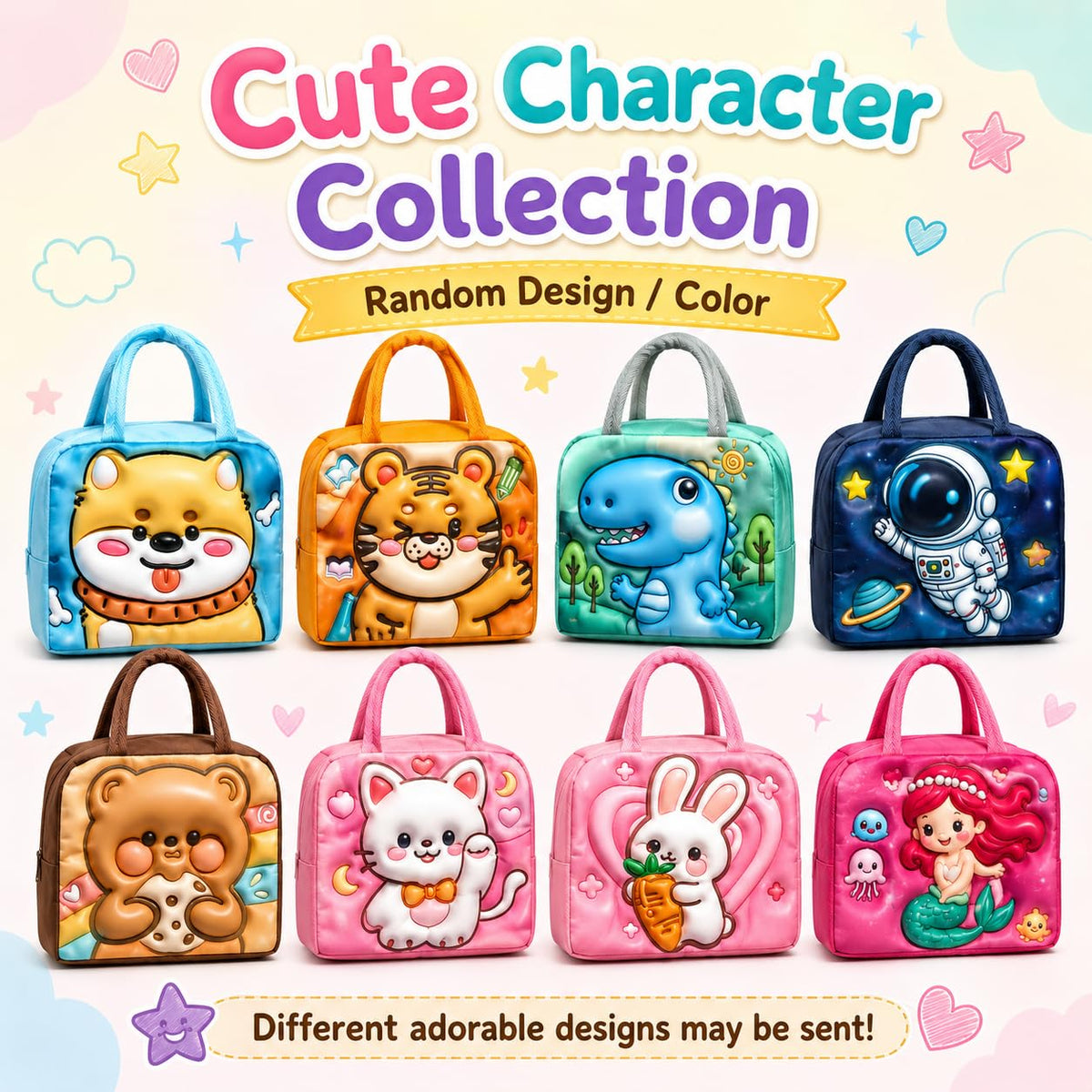SAKUYA 3D Insulated Kids Lunch Bags - Thermal Leakproof Waterproof Reusable Printed Lunch Box for School, College, Office, Picnics & Outdoor Use