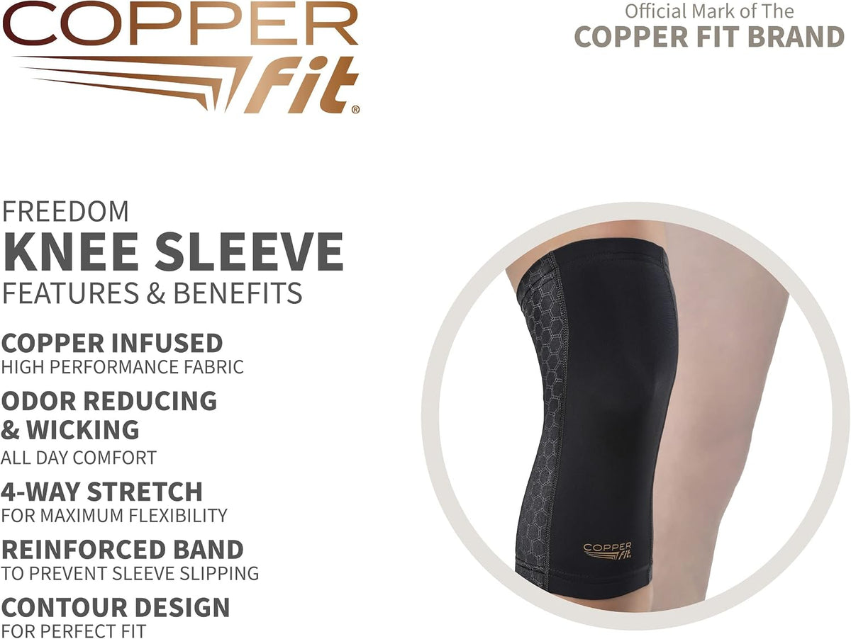 مشد للركبة كم للركبة من Copper Fit Freedom، مشد ضاغط مشبع بالنحاس بتصميم محيطي