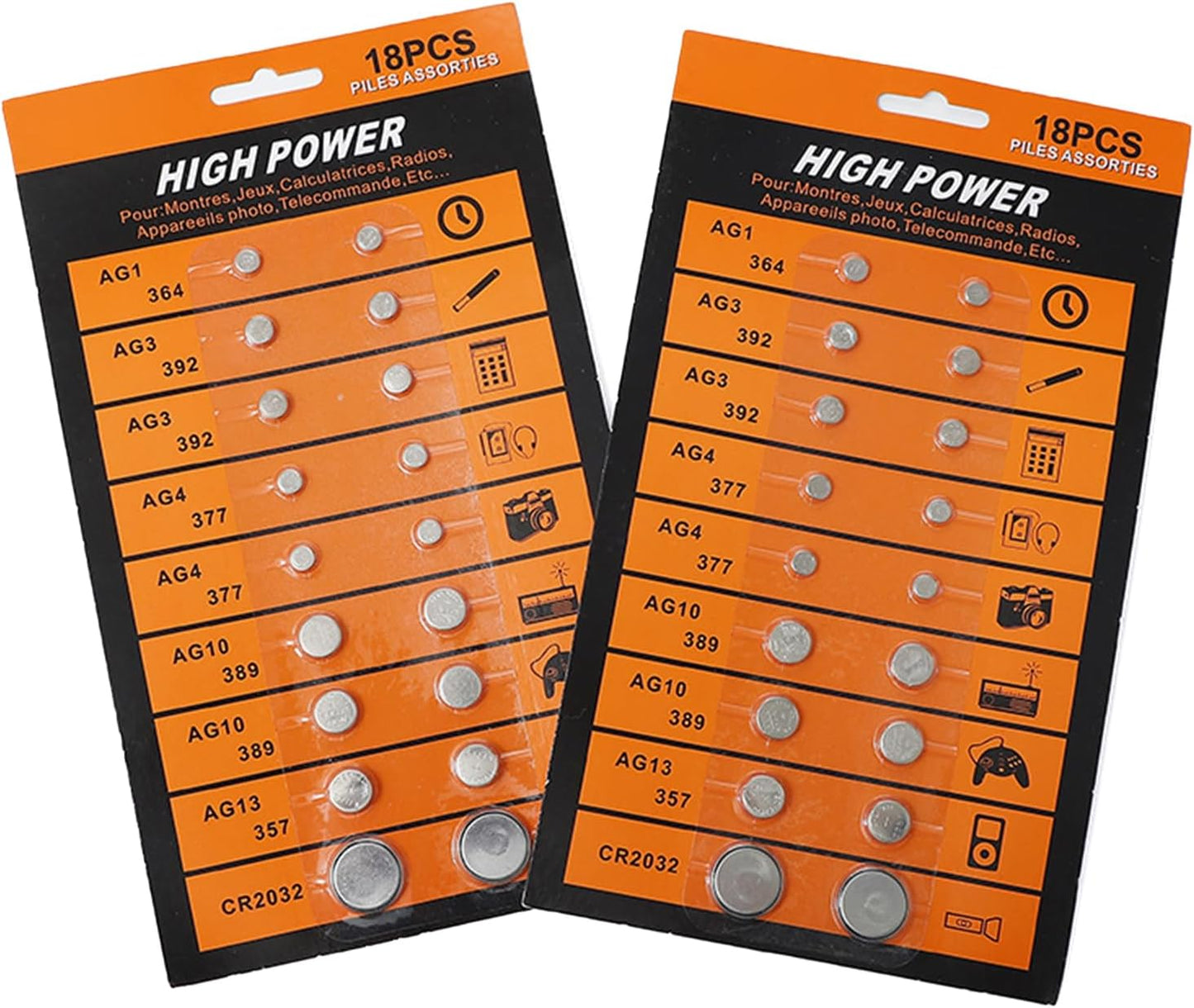 18 قطعة من بطاريات قلوية عالية الطاقة متنوعة AG1/LR621 AG3/LR41 AG4/LR626 AG10/LR1130 AG13/LR44
