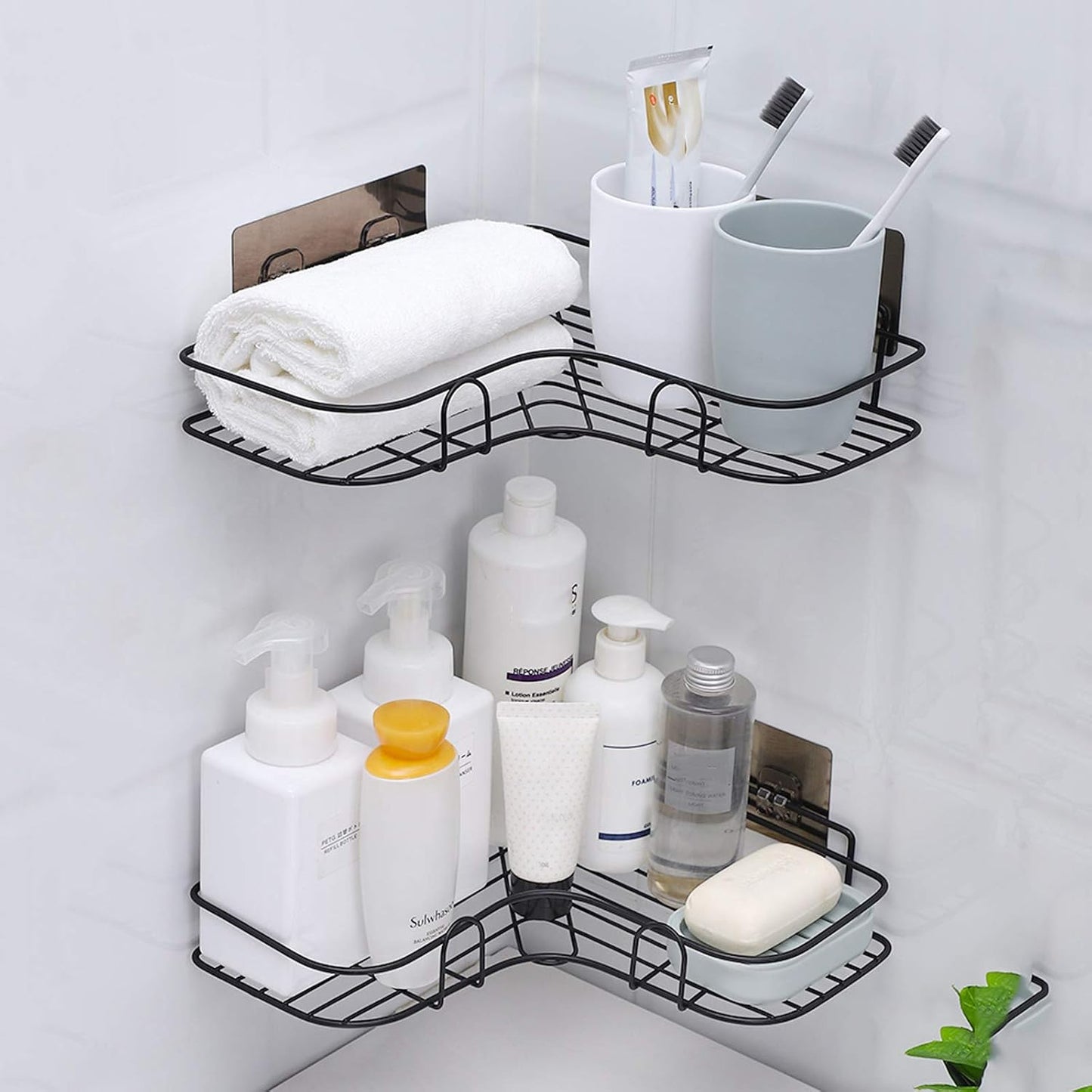 رف زاوية معدن لاصق للاستحمام - وداعًا لفوضى الحمام!