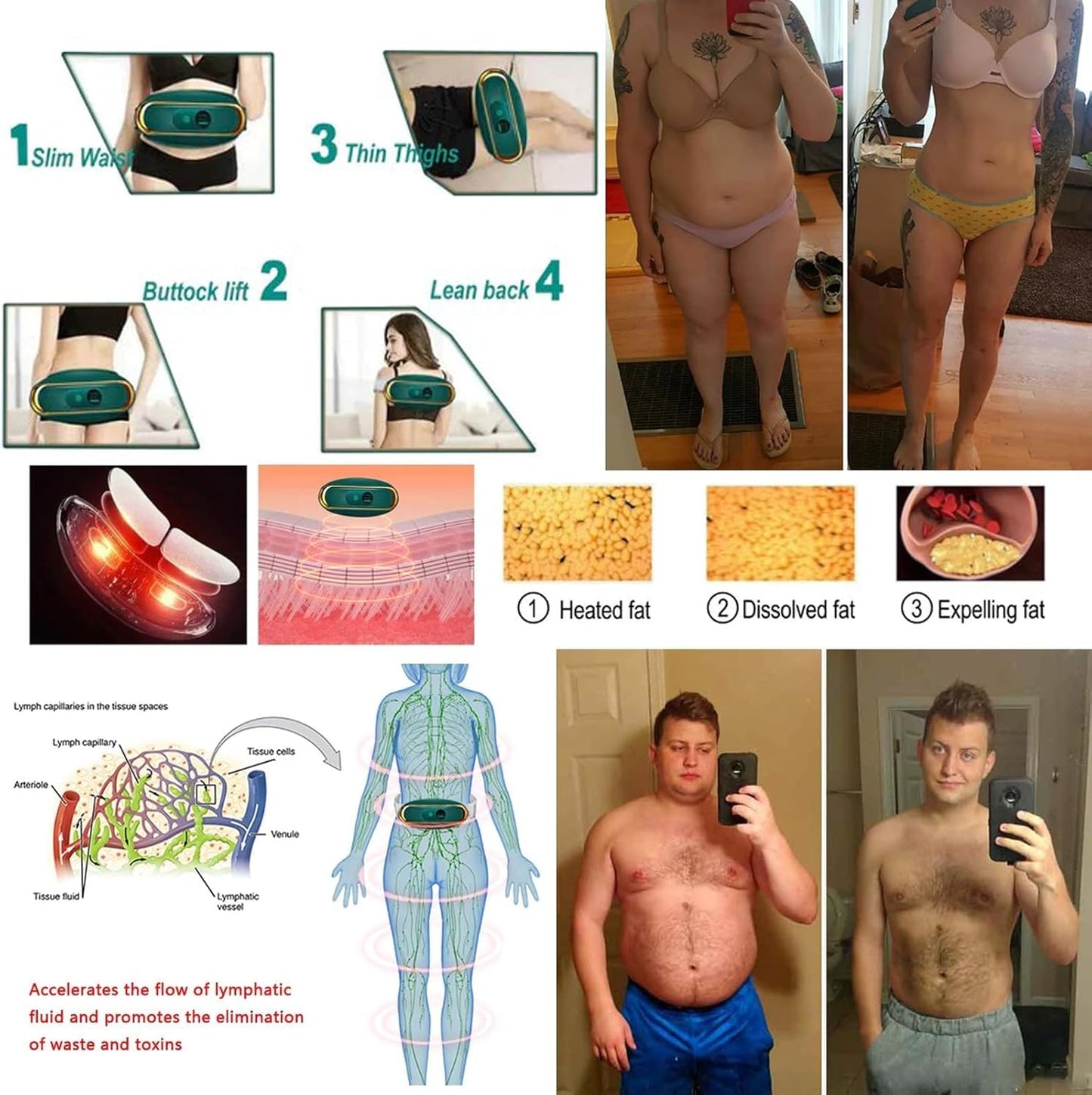 حزام حرق الدهون بالأشعة تحت الحمراء البعيدة، جهاز تدليك البطن بمنفذ USB، حزام ساخن، حزام تدليك تنحيف لاسلكي للنساء والرجال