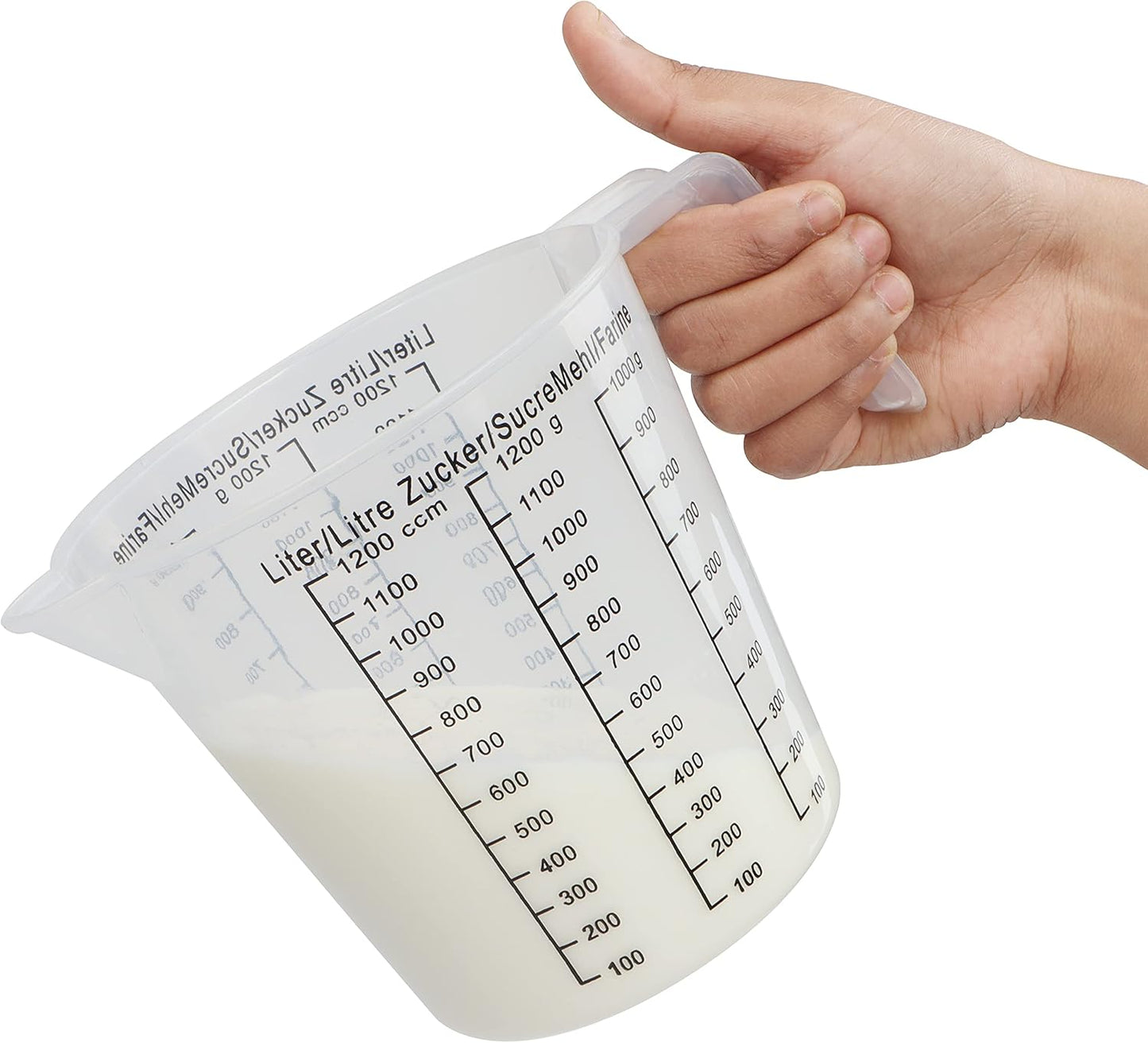 ابريق قياس بلاستيكي مدرج - ابريق بلاستيكي سعة 1200 سم3 - 1200 غممع قياسات سهلة القراءة - ابريق قياس- خلط صغيرة - كوب قياس للمطبخ