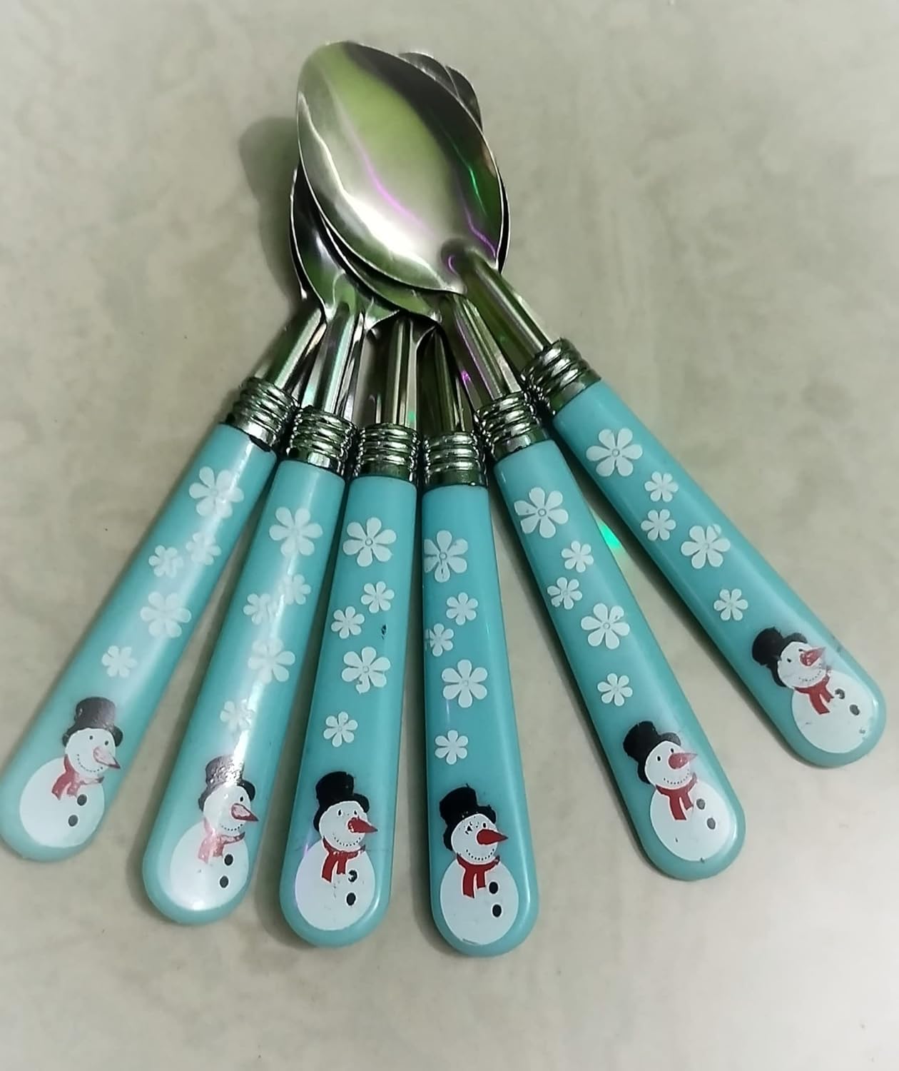 ملاعق من الفولاذ المقاوم للصدأ بتصميم زهرة ورجل ثلج للأطفال لتناول الطعام عدد 6