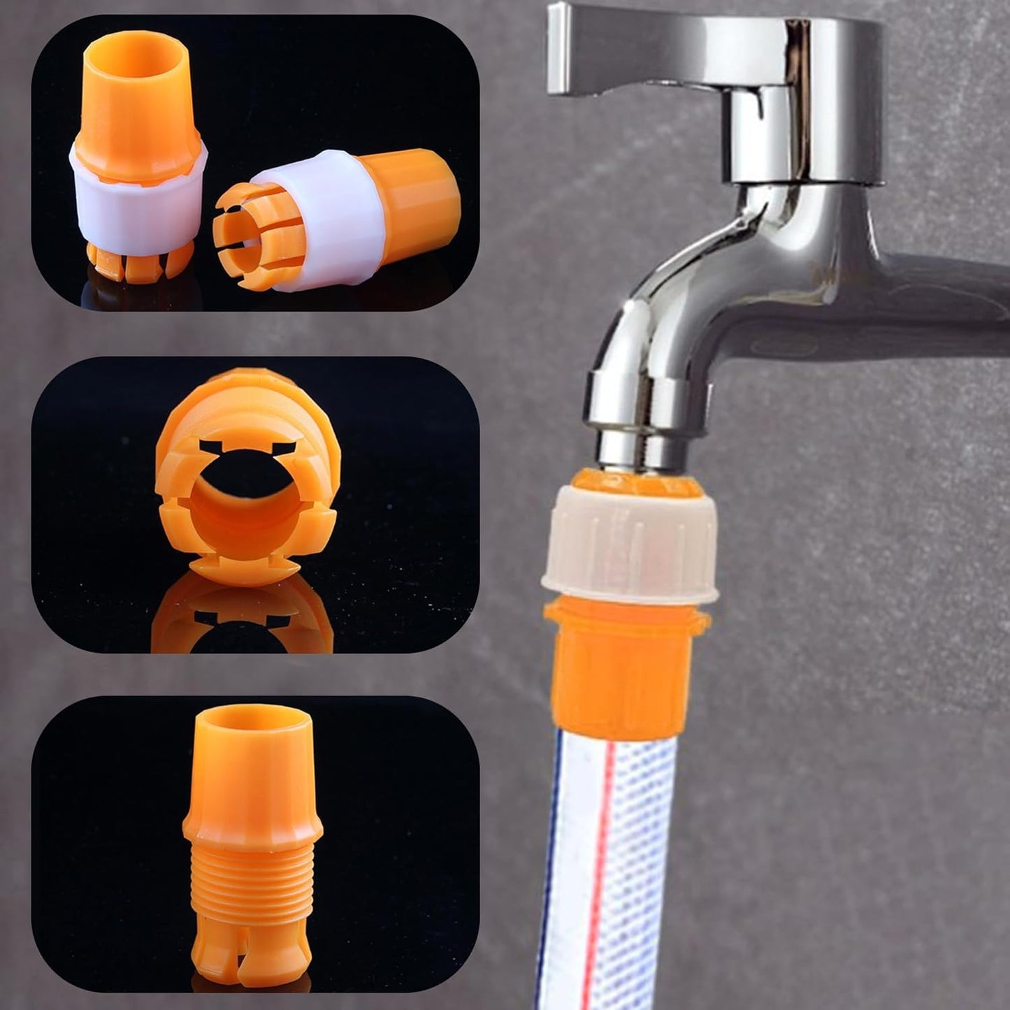 مجموعة مشابك خرطوم ، مكونة من 6 قطع، موصل صنبور عالمي، محول خرطوم، مع خرطوم حديقة ملولب، موصل صنبور، موصل سريع للبستنة، ري المنزل، غسيل السيارات (برتقالي)