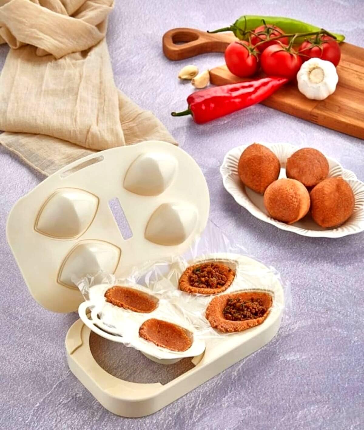 قالب كبة عملي، جهاز كرات اللحم المحشوة، قالب صنع كرات اللحم المحشوة - قالب ضغط للكفتة التركية، متعدد الألوان