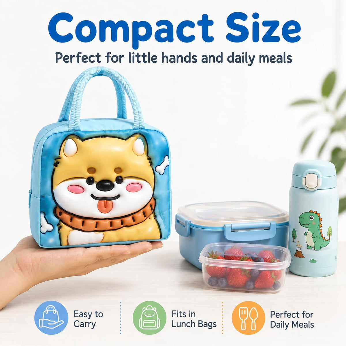 SAKUYA 3D Insulated Kids Lunch Bags - Thermal Leakproof Waterproof Reusable Printed Lunch Box for School, College, Office, Picnics & Outdoor Use
