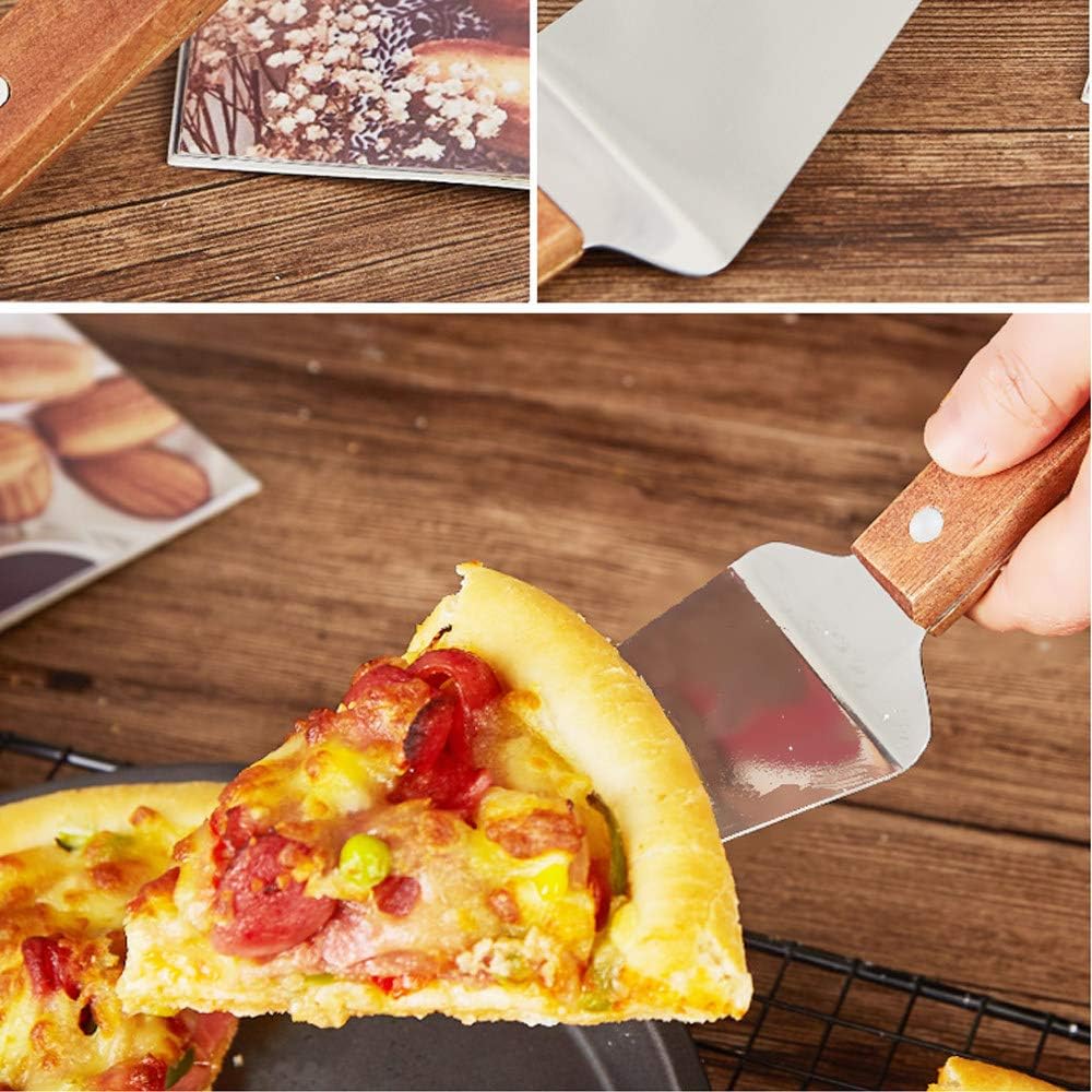 مجرفة بيتزا مصنوعة من الستانلس ستيل بمقبض خشبي مجرفة مثلثة الشكل ومقبض مريح للبيتزا، مقاس 25.5 × 6 سم