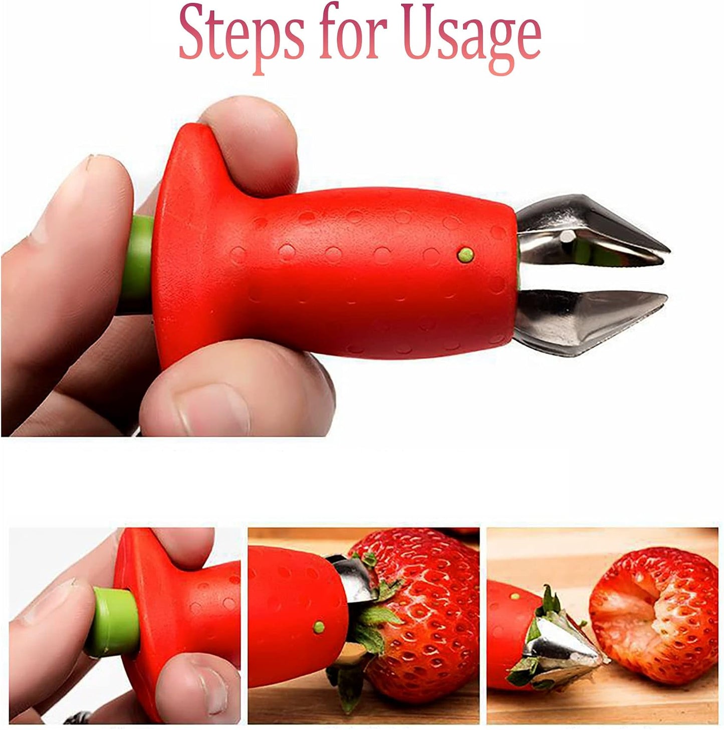 Multi-claw strawberry huller made of stainless steel and plastic for fruits, berries, tomatoes, vegetables, stems, seeds, and leaves, and suitable for citrus seed removal