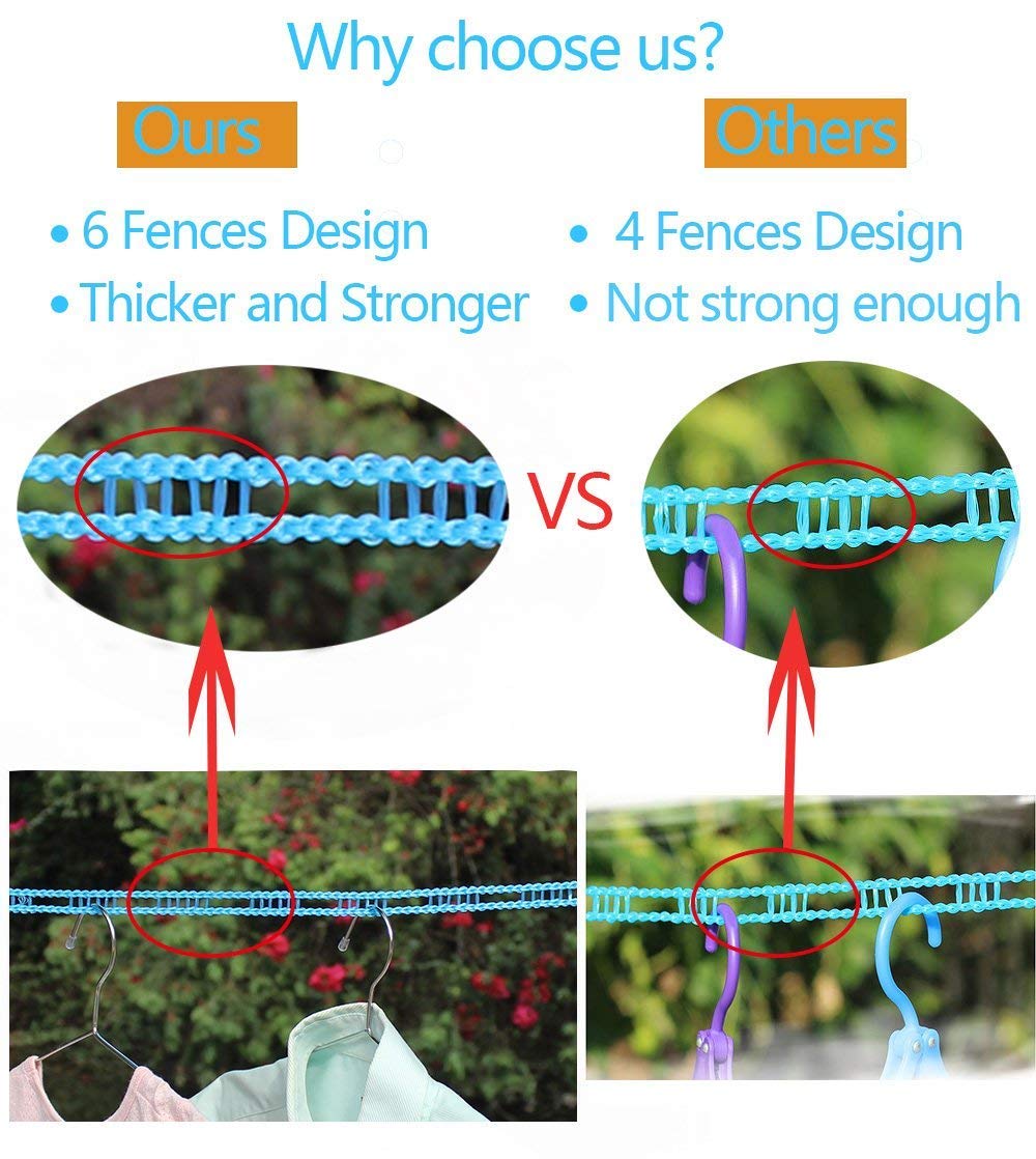 حبل غسيل ملابس بطول 3 أمتار - مقاوم للرياح والانزلاق!