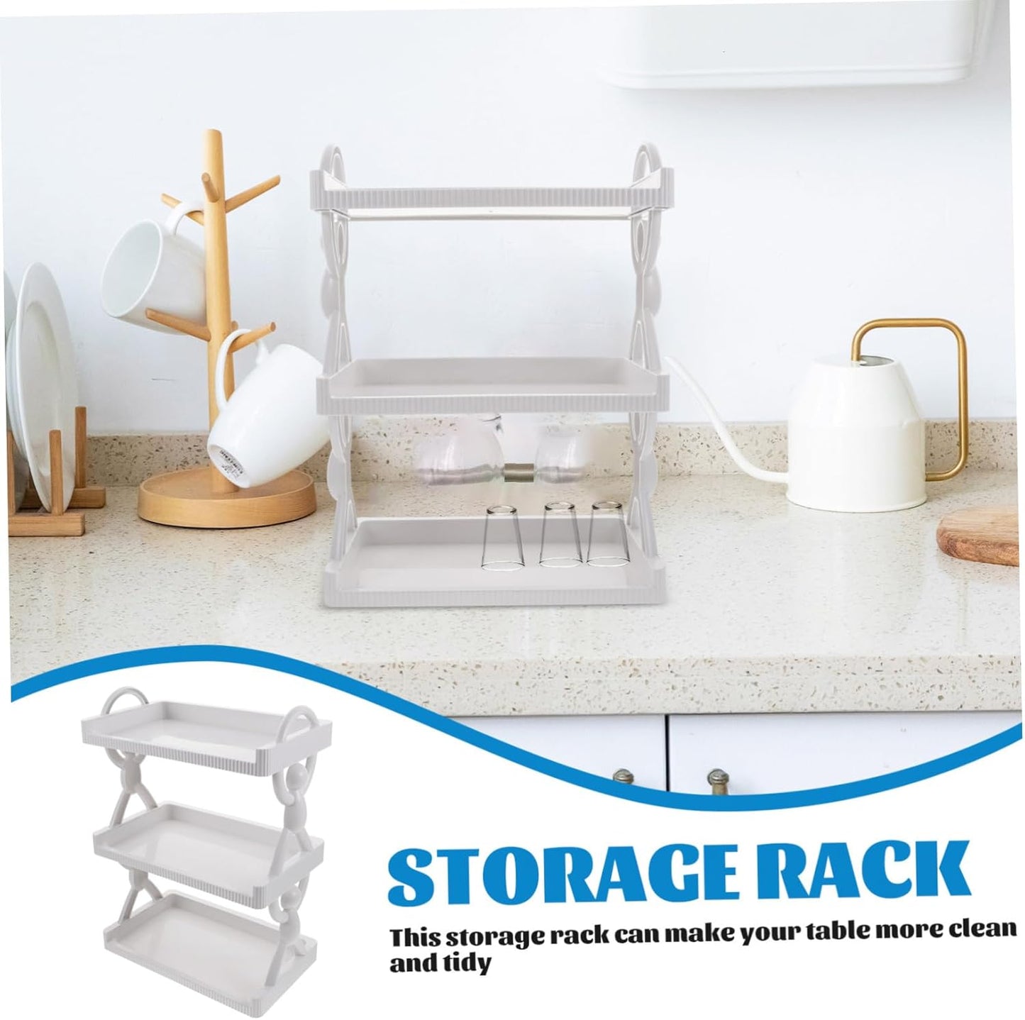 رف تخزين متعدد الطبقات منظم متعدد الاستخدامات للمنزل والمكتب والمطبخ والحمام والتعليق على الحائط واستخدام سطح المكتب، بتصميم عصري للضروريات