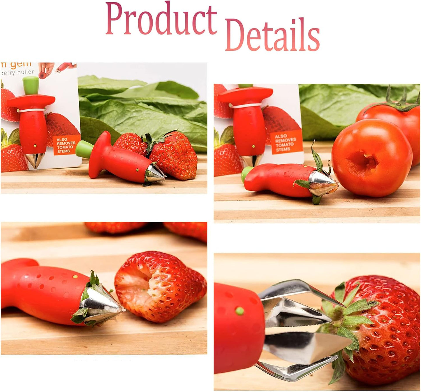 Multi-claw strawberry huller made of stainless steel and plastic for fruits, berries, tomatoes, vegetables, stems, seeds, and leaves, and suitable for citrus seed removal