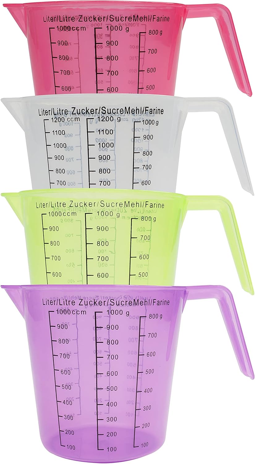 ابريق قياس بلاستيكي مدرج - ابريق بلاستيكي سعة 1200 سم3 - 1200 غممع قياسات سهلة القراءة - ابريق قياس- خلط صغيرة - كوب قياس للمطبخ