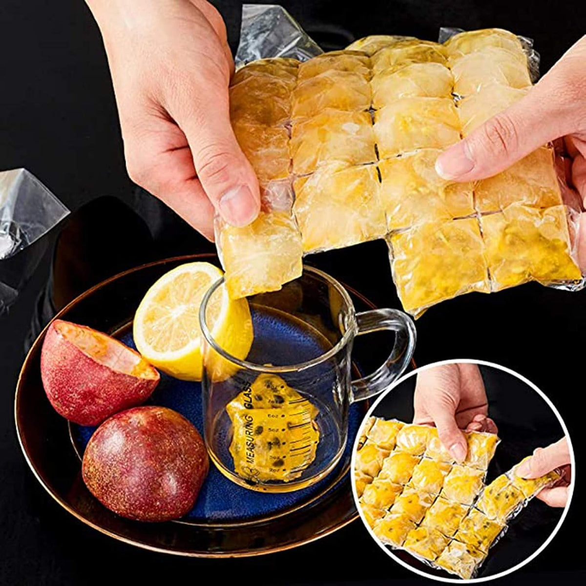 Freezer bags for lemons, ice, and juice