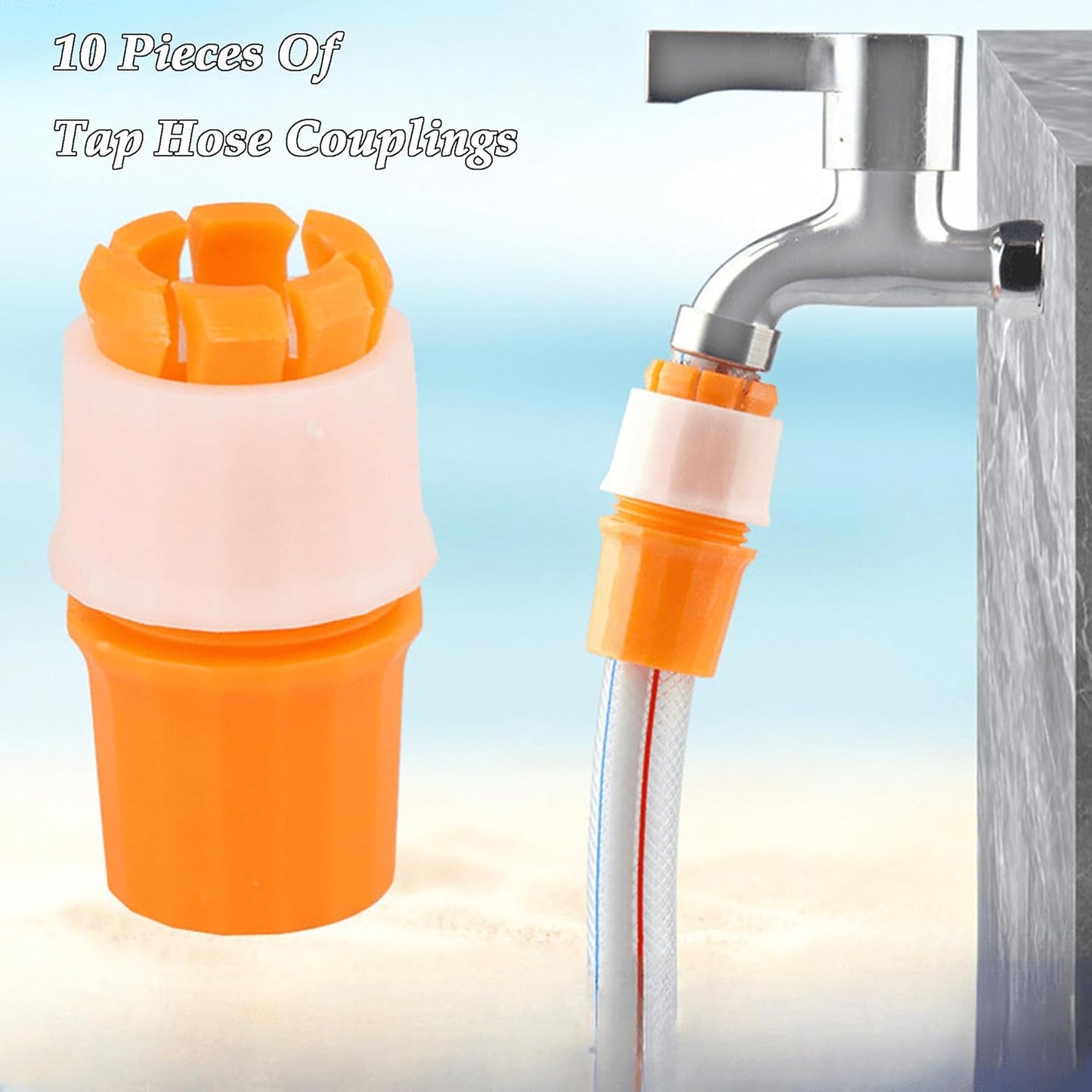 مجموعة مشابك خرطوم ، مكونة من 6 قطع، موصل صنبور عالمي، محول خرطوم، مع خرطوم حديقة ملولب، موصل صنبور، موصل سريع للبستنة، ري المنزل، غسيل السيارات (برتقالي)