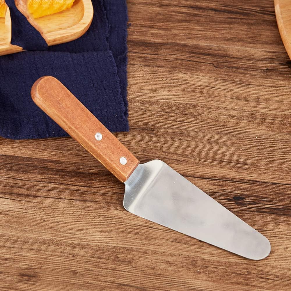 مجرفة بيتزا مصنوعة من الستانلس ستيل بمقبض خشبي مجرفة مثلثة الشكل ومقبض مريح للبيتزا، مقاس 25.5 × 6 سم