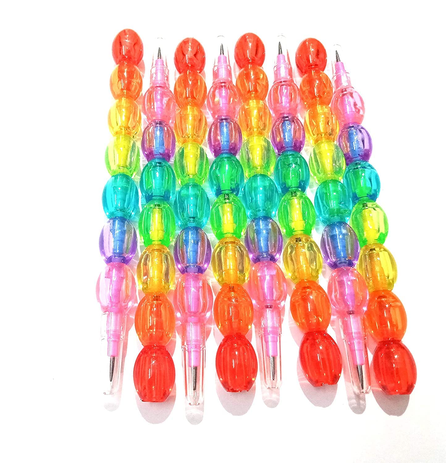 قلم رصاص مزين بخرز اللؤلؤ – تصميم قوس قزح للأطفال 7 قطع