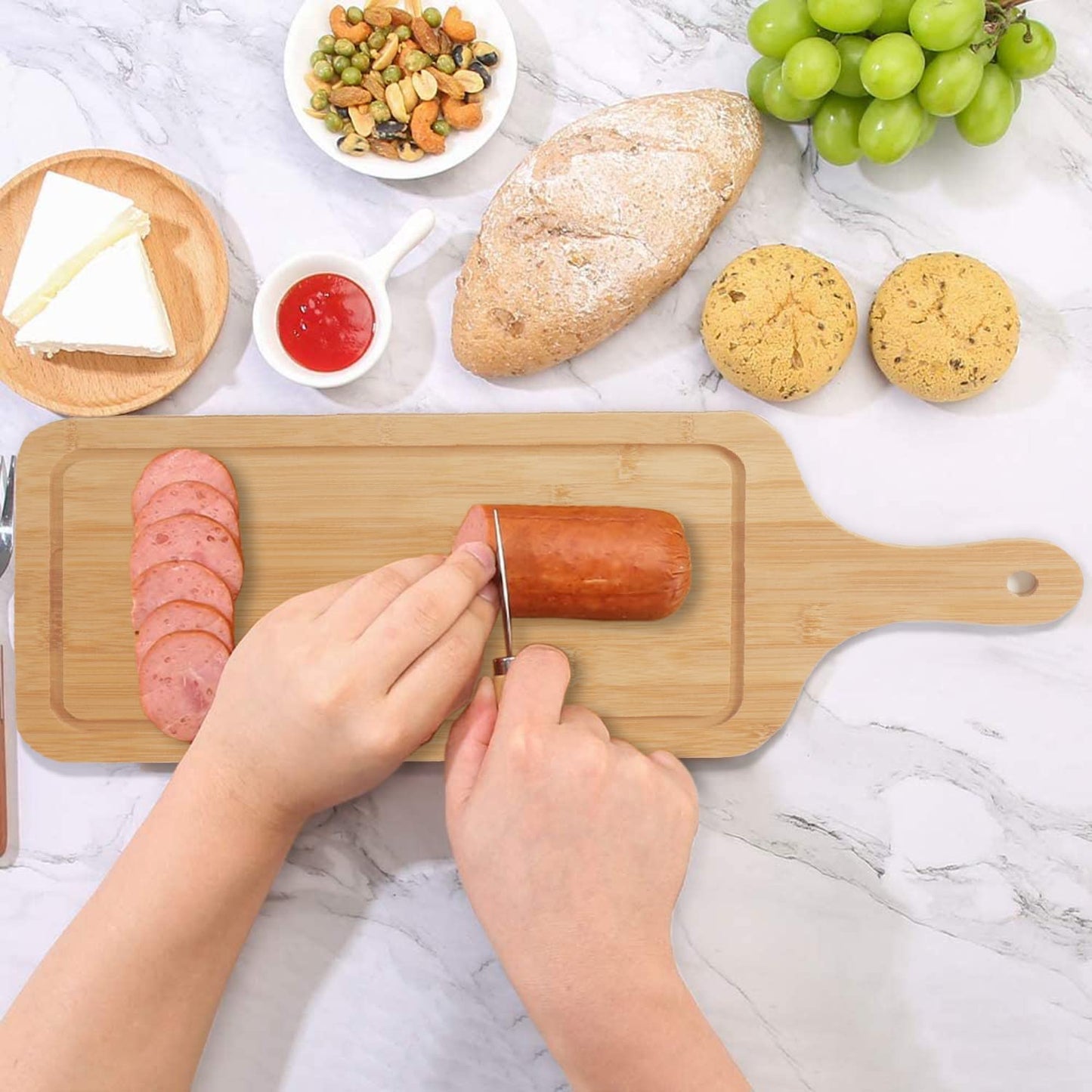 طبق تقديم الوجبات الخفيفة متعدد الأغراض من الخشب وفرامة خضار - بمقبض