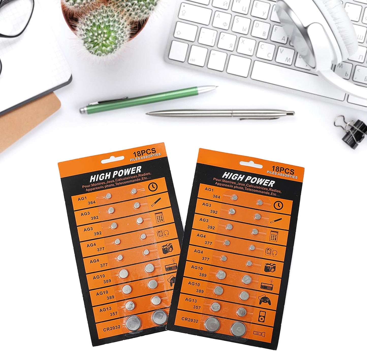 18 قطعة من بطاريات قلوية عالية الطاقة متنوعة AG1/LR621 AG3/LR41 AG4/LR626 AG10/LR1130 AG13/LR44