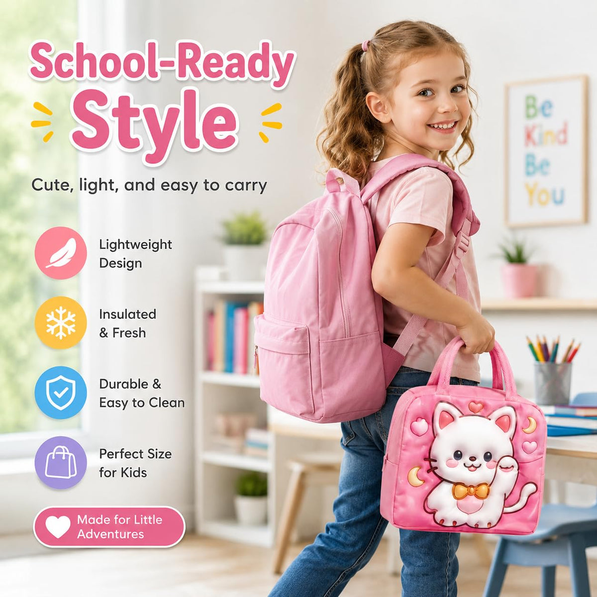SAKUYA 3D Insulated Kids Lunch Bags - Thermal Leakproof Waterproof Reusable Printed Lunch Box for School, College, Office, Picnics & Outdoor Use