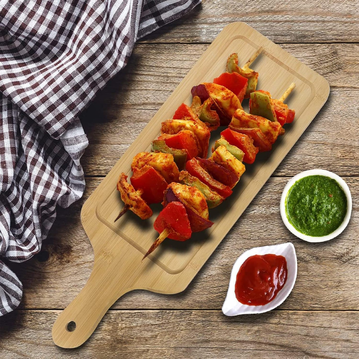 طبق تقديم الوجبات الخفيفة متعدد الأغراض من الخشب وفرامة خضار - بمقبض