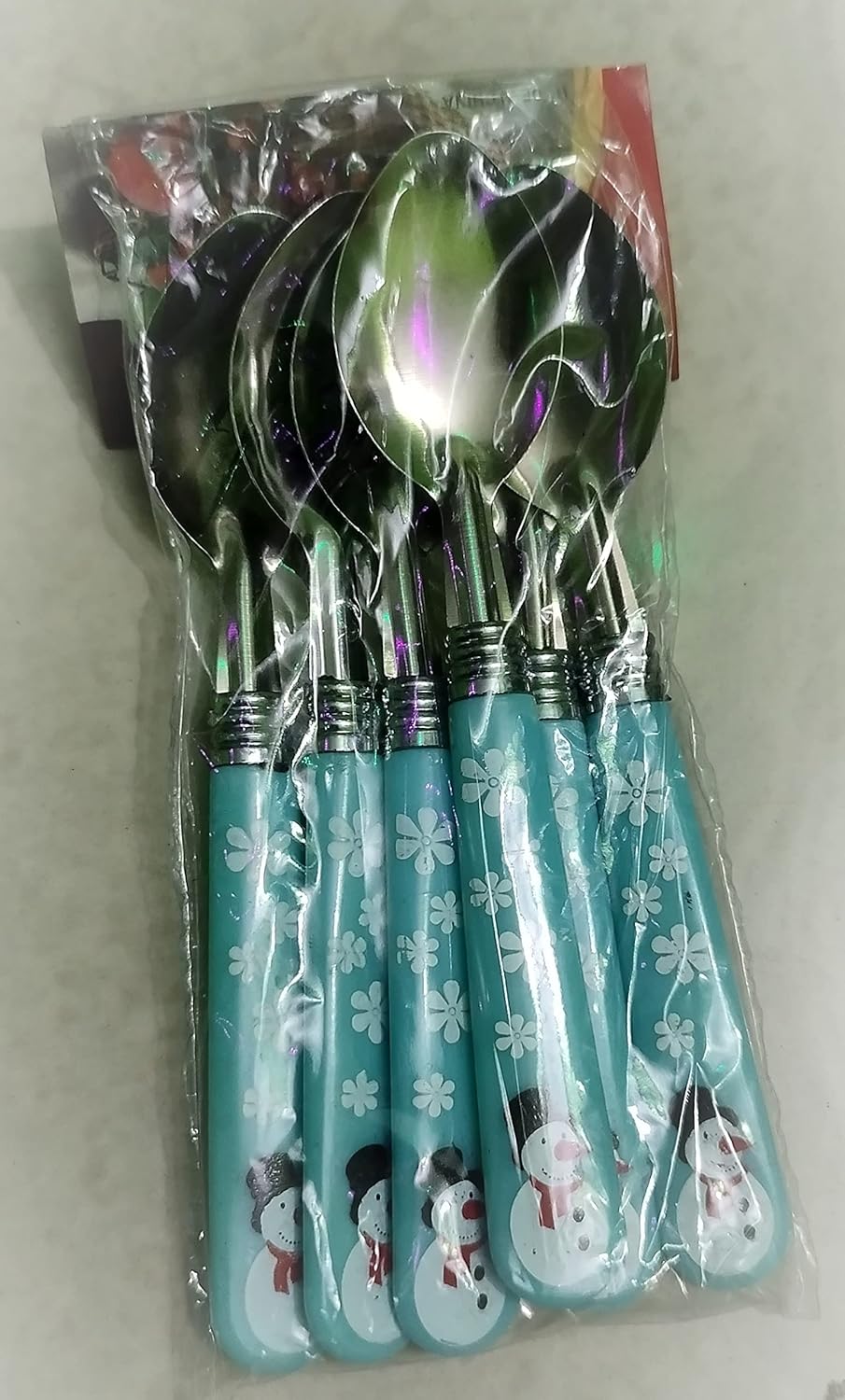 ملاعق من الفولاذ المقاوم للصدأ بتصميم زهرة ورجل ثلج للأطفال لتناول الطعام عدد 6