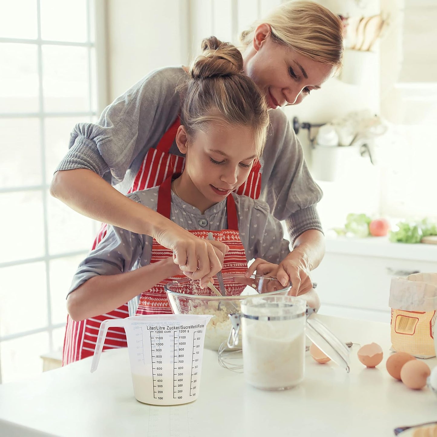 ابريق قياس بلاستيكي مدرج - ابريق بلاستيكي سعة 1200 سم3 - 1200 غممع قياسات سهلة القراءة - ابريق قياس- خلط صغيرة - كوب قياس للمطبخ