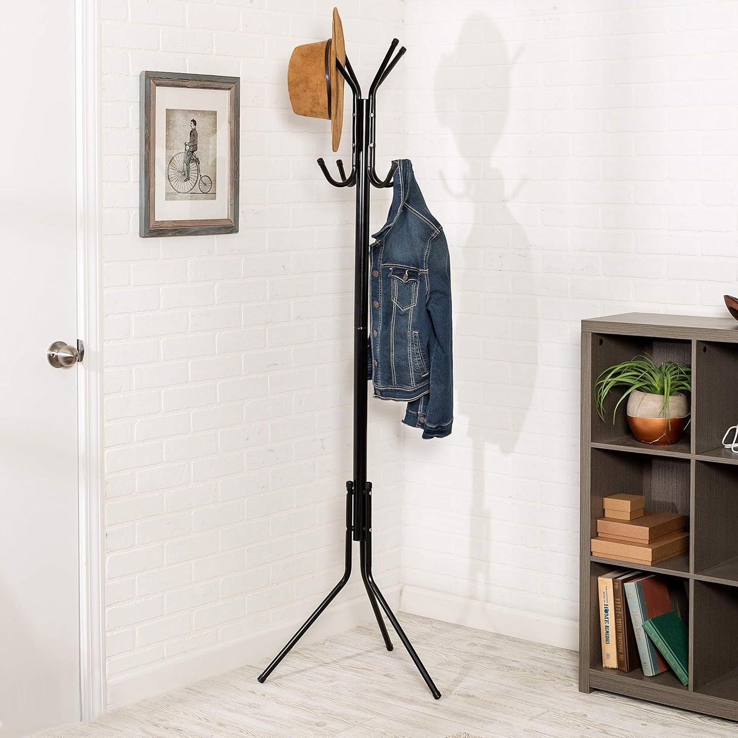 رف معاطف وقبعات معدني ثابت بطبقتين و12 خطاف تعليق